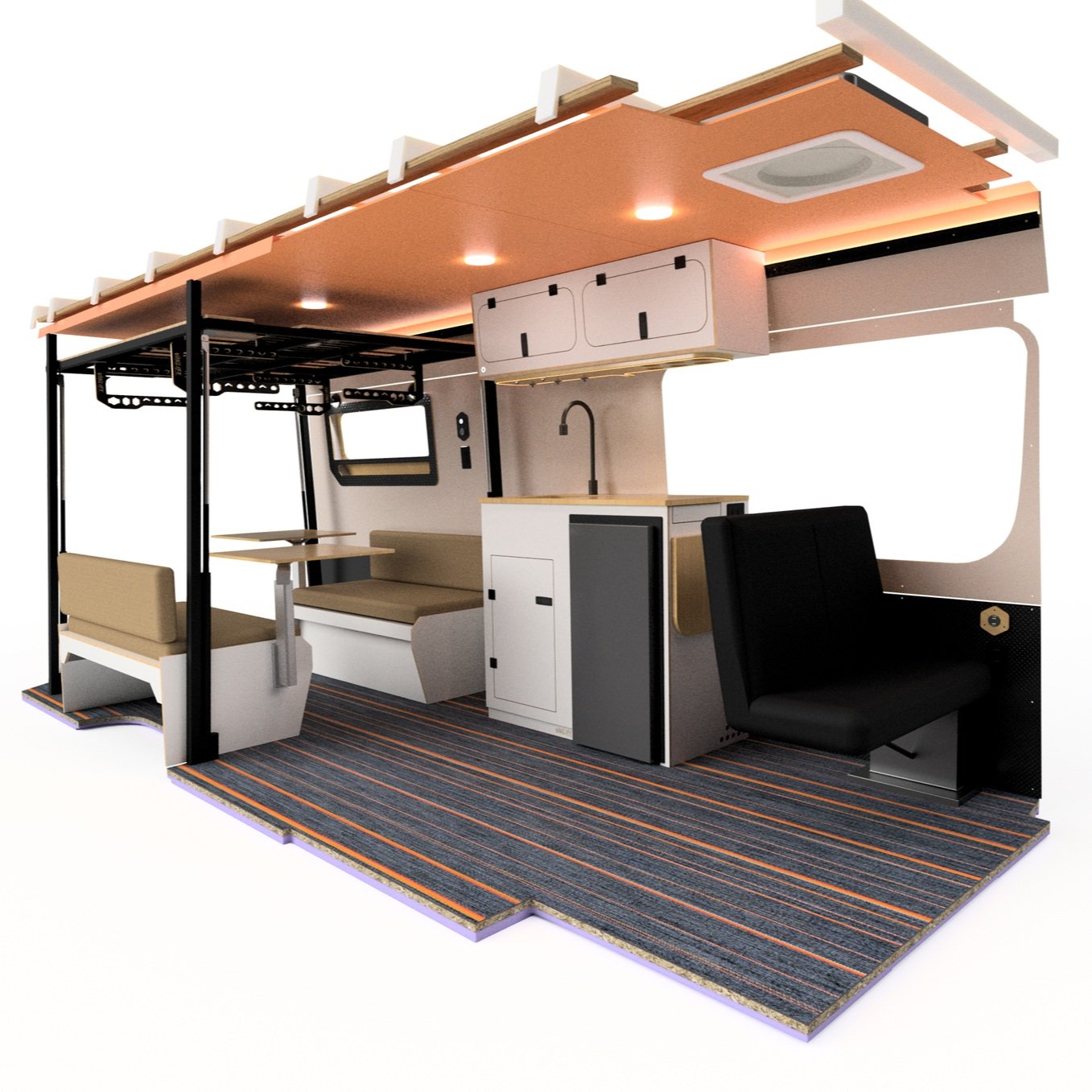 A longer van for a crew of 4. Featuring our modular component